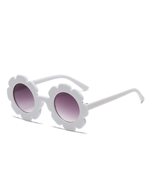 Fashion Porcelain White Frame Double Gray Film (bright) Pc Sunflower Round Frame Sunglasses
