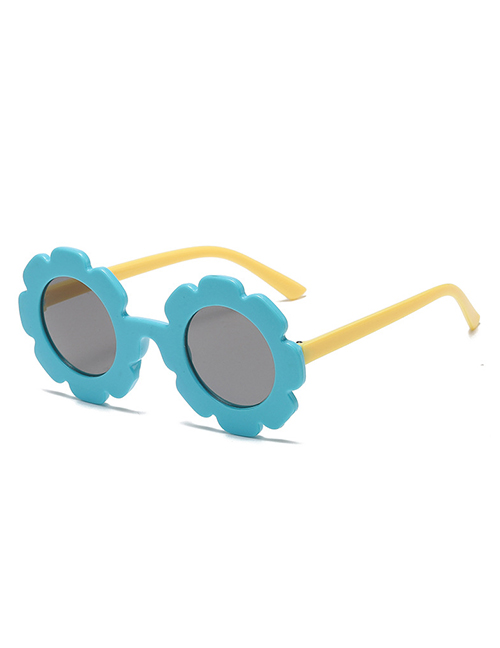 Fashion Blue Frame Yellow Leg Gray Film (bright) Pc Sunflower Round Frame Sunglasses