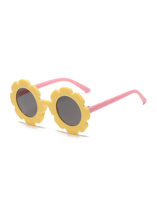 Fashion Yellow Frame Powder Leg Gray Sheet (bright) Pc Sunflower Round Frame Sunglasses