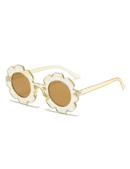 Fashion Transparent Yellow Tea Flakes (flash Powder) Pc Sunflower Round Frame Sunglasses
