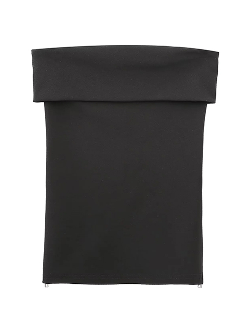Fashion Black Blended Bandeau Zip Top