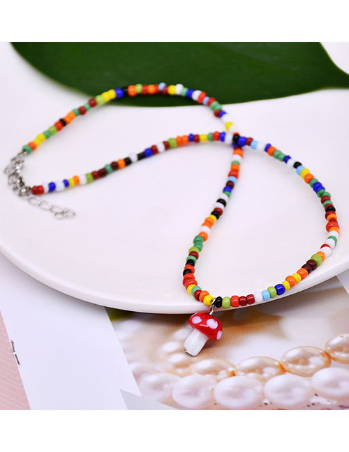 Fashion 13# Colorful Rice Bead Beaded Mushroom Necklace