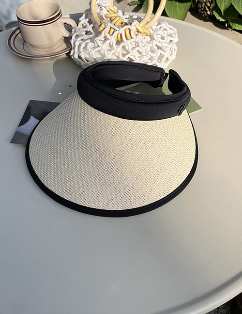 Fashion Apricot Black Edge-g Mark-with Windproof Rope Empty Hard Top Straw Sun Hat