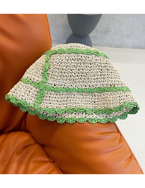Fashion Card Green Straw Hat Big Brim Foldable Sun Hat