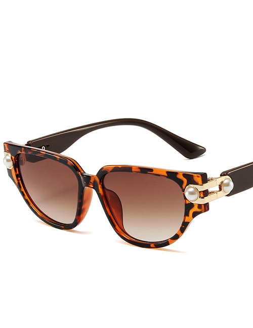 Fashion Leopard Double Tea Chips Ac Cat Eye Large Frame Sunglasses