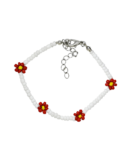 Fashion White Rice Bead Woven Flower Bracelet
