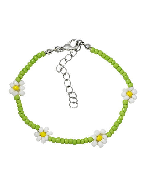 Fashion Green Rice Bead Woven Flower Bracelet