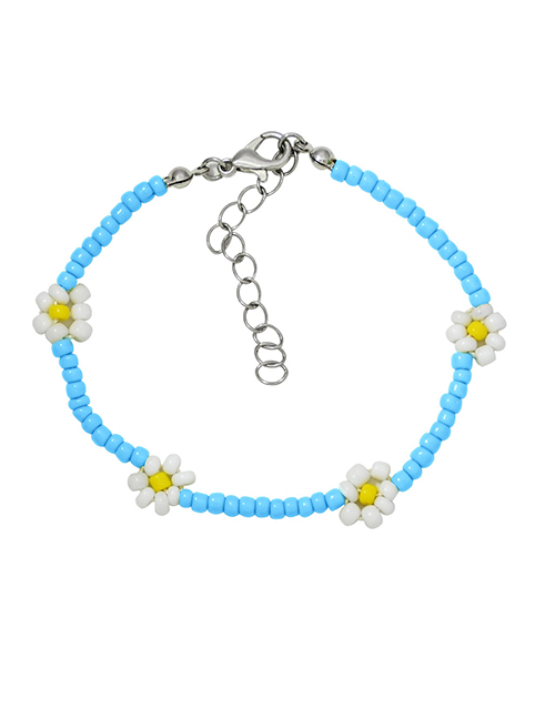 Fashion Blue Rice Bead Woven Flower Bracelet