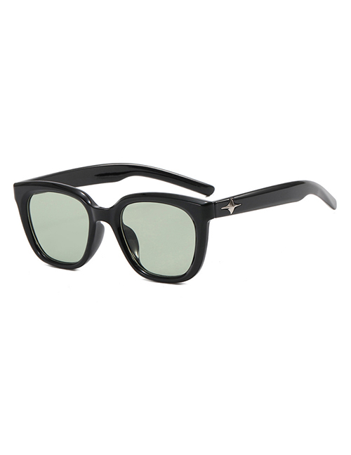 Fashion Bright Black And Green Film Pc Square Large Frame Sunglasses