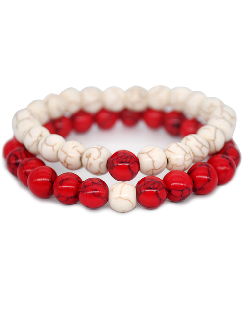 Fashion Red And White Round Bead Black & White Loose Head Beaded Bracelet Set