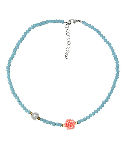 Fashion Blue Crystal Beaded Flower Necklace