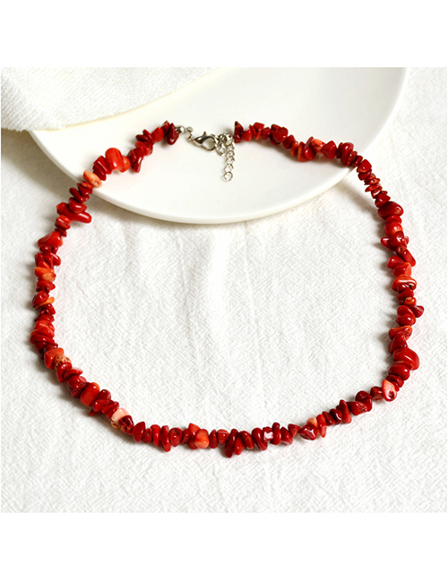 Fashion Y06 Red Coral Geometric Stone Beaded Necklace