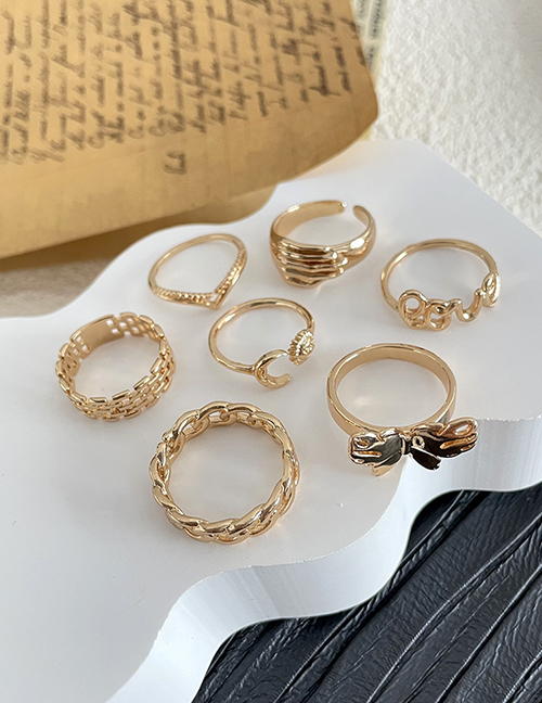 Fashion Gold Alloy Geometric Bow Letter Chain Ring Set