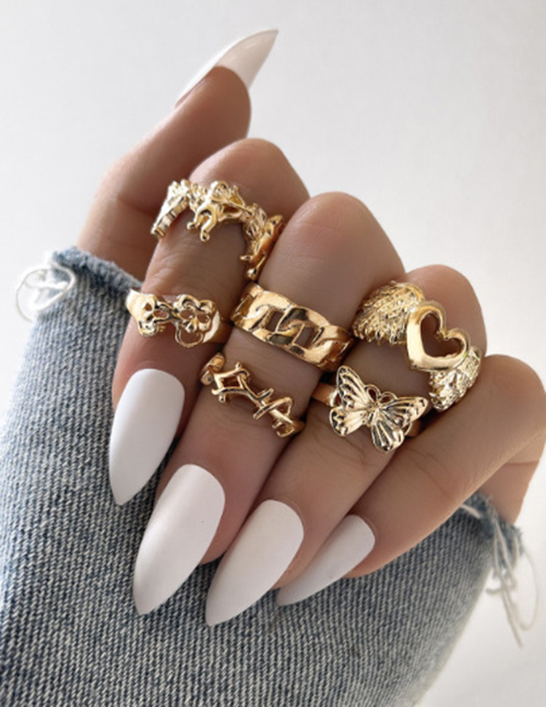 Fashion Gold Alloy Hollow Heart Butterfly Branch Mask Ring Set