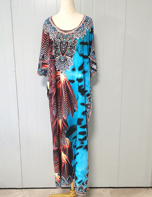 Fashion Coffee Color Feather 192 Polyester Printed Beach Dress