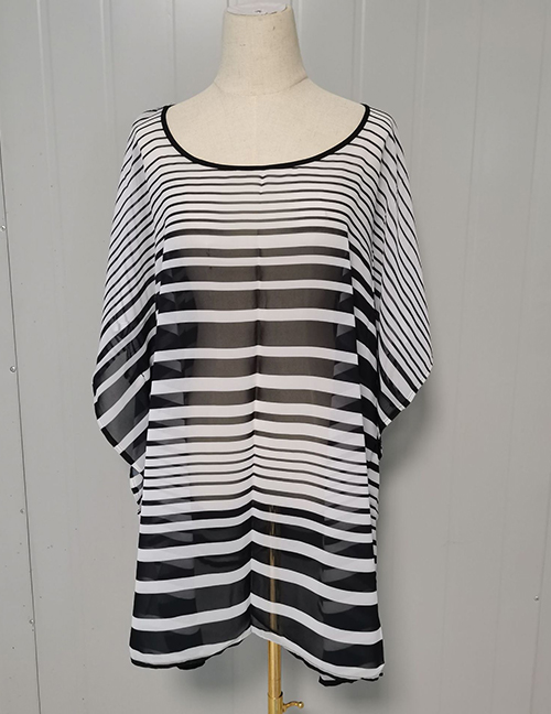 Fashion Black And White Stripes Chiffon Striped Blouse