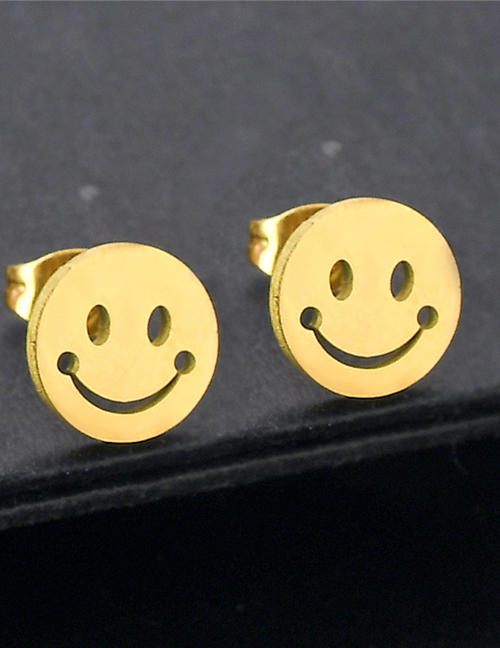 Fashion 8# Stainless Steel Glossy Smiley Stud Earrings