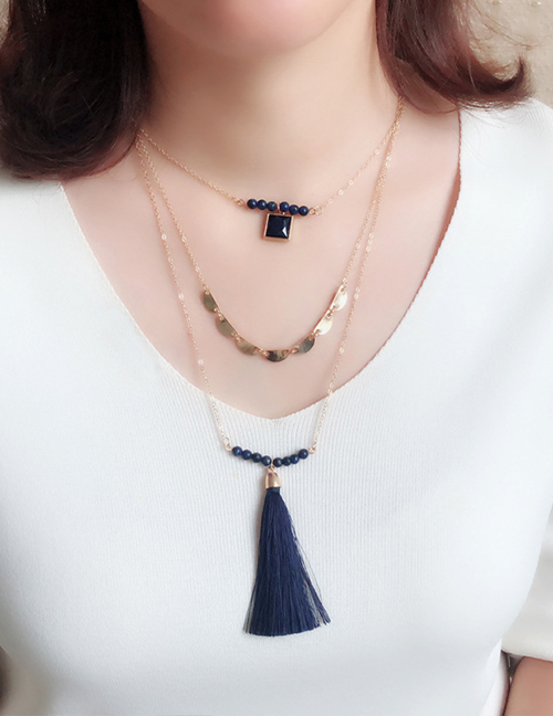Fashion 2# Alloy Diamond Geometric Tassel Layered Necklace