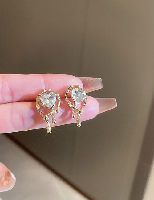 Fashion Gold (love Drop) Alloy Diamond Heart Lava Stud Earrings