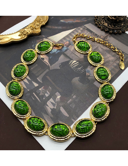 Fashion Green Necklace Alloy Oval Glass Necklace