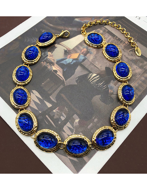 Fashion Blue Necklace Alloy Oval Glass Necklace