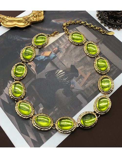 Fashion Grass Green Necklace Alloy Oval Glass Necklace