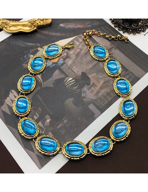 Fashion Light Blue Necklace Alloy Oval Glass Necklace
