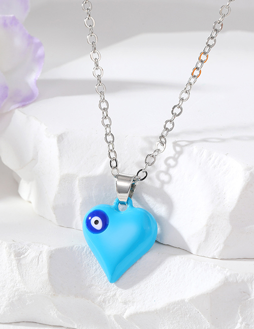 Fashion Sky Blue Heart Alloy Eye Heart Necklace
