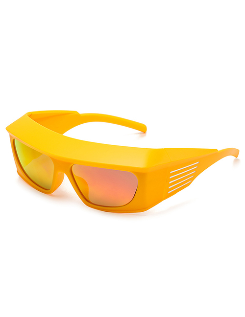 Fashion Yellow Frame Red Film C3 Pc Wide Brim Large Frame Sunglasses