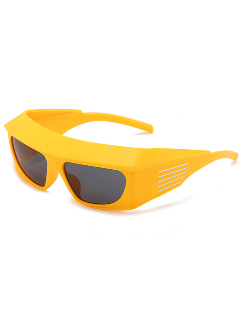 Fashion Yellow Frame Black Gray C10 Pc Wide Brim Large Frame Sunglasses