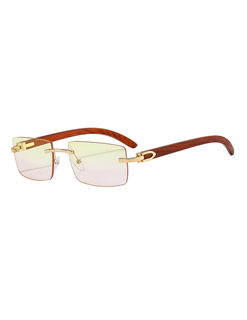 Fashion C7 Gold Frame Gradient Yellow Powder Small Square Frame Cut Edge Sunglasses