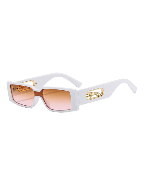 Fashion C7 White Frame Gradual Tea Powder Tablet Small Metal Square Sunglasses