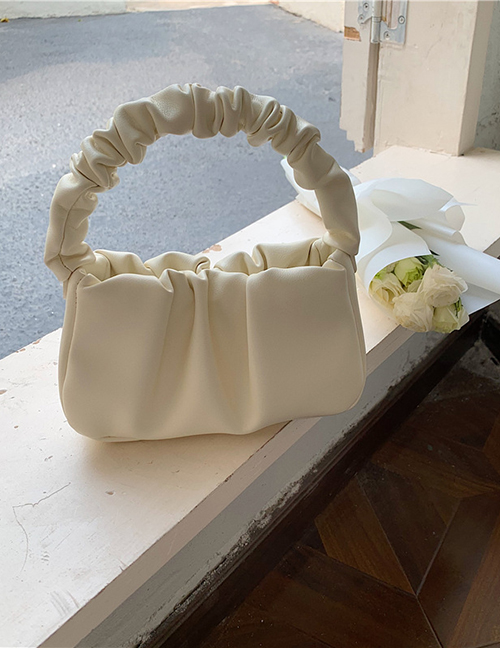 Fashion Beige Pu Pleated Large Capacity Handbag