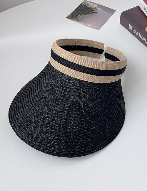 Fashion Black Straw Large Brim Empty Top Sun Hat