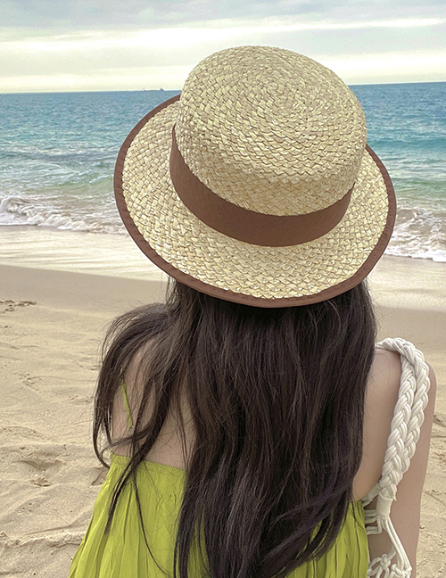 Fashion Coffee Color Straw Flat Sun Hat