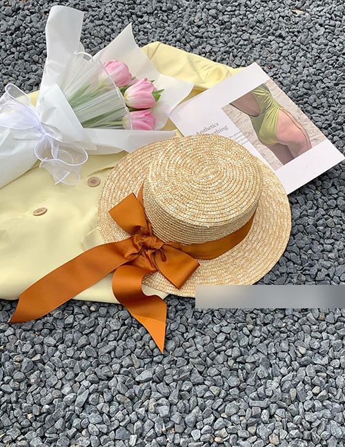 Fashion Vitality Orange Bow Tie Flat Brim Sun Hat