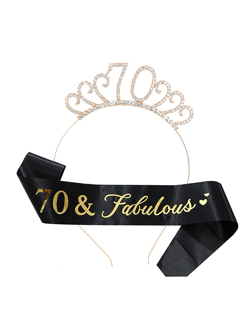 Fashion 70 Years Old Gold Suit Alloy Diamond Number Headband Etiquette Belt Set