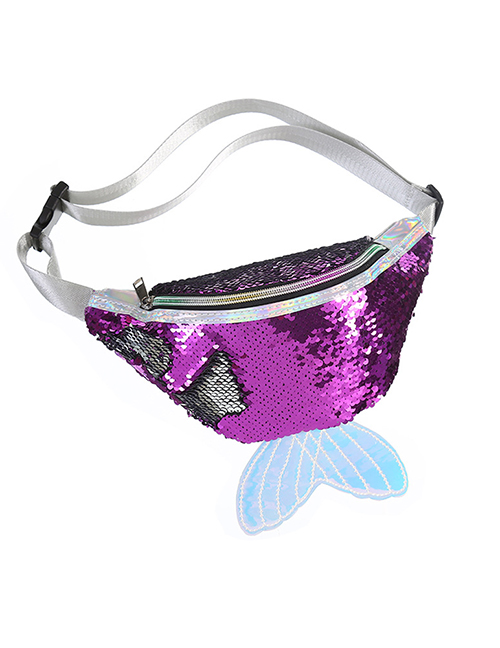 Fashion Purple+silver Sequined Fishtail Crossbody Bag