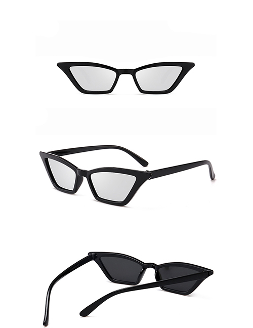 Fashion Bright Black And White Mercury Ac Clear Cat Eye Small Frame Sunglasses