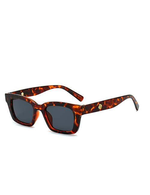 Fashion Leopard Gray Flakes Ac Large Square Frame Sunglasses