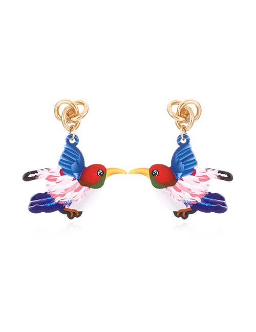 Fashion Color Acrylic Print Bird Stud Earrings