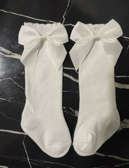Fashion Beige Cotton Knit Bow Baby Socks