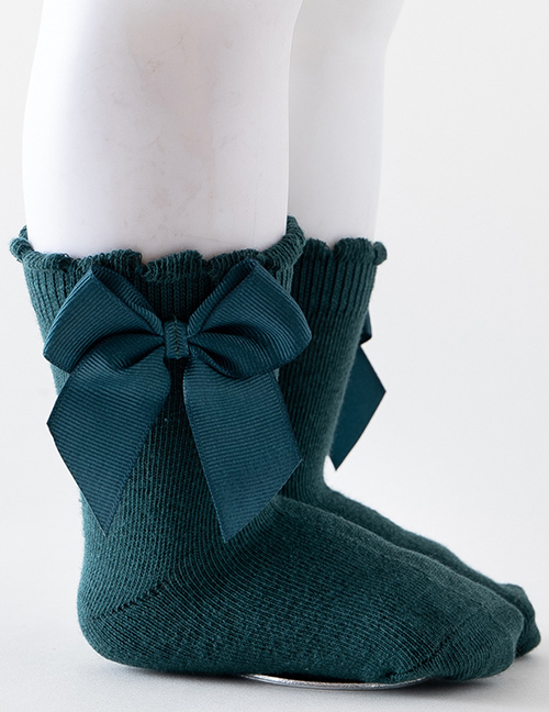 Fashion Dark Green Double Bow Knit Baby Socks