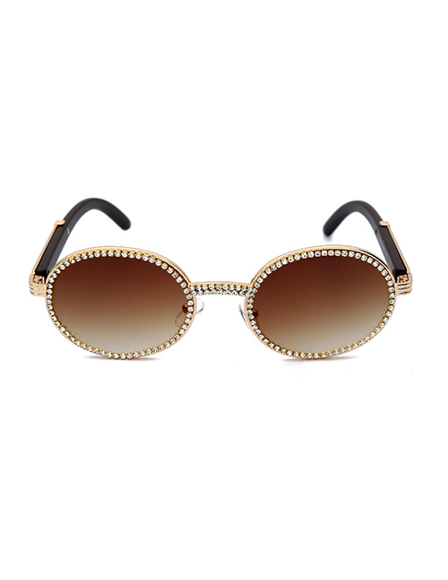 Fashion Gold Frame Gradient Tea Round Chain Sunglasses