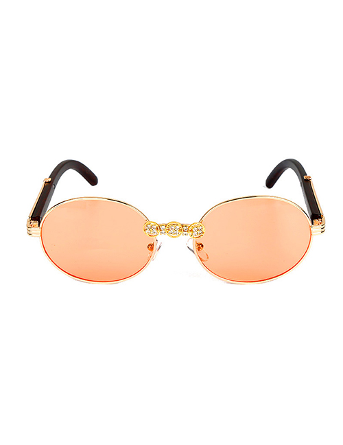 Fashion Golden Frame Orange Slices Pc Diamond Round Sunglasses