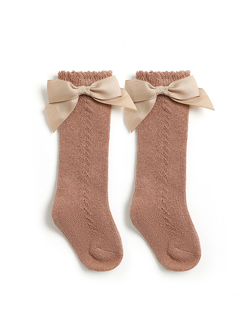 Fashion Dark Coffee Cotton Bow Knit Children's Socks