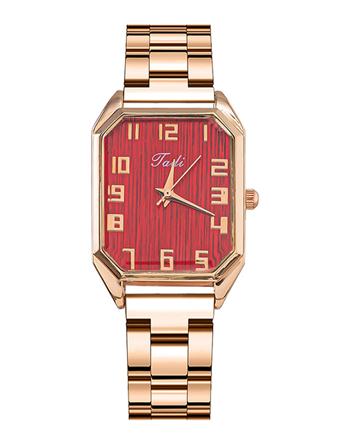 Fashion Brushed Digital Red Stainless Steel Square Dial Watch