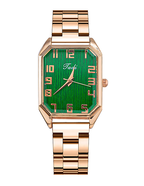 Fashion Brushed Digital Green Stainless Steel Square Dial Watch
