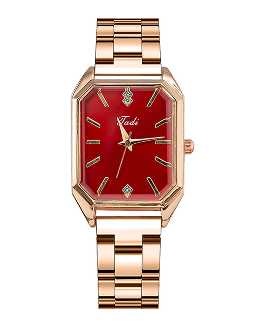 Fashion Three Nail Red Stainless Steel Square Dial Watch