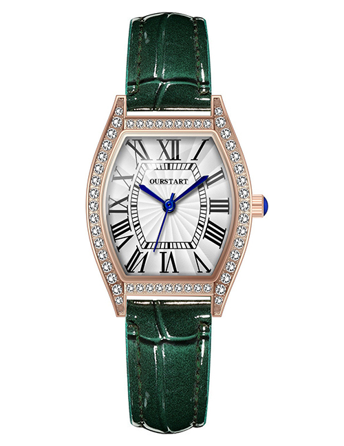 Fashion Green Stainless Steel Diamond Square Dial Watch